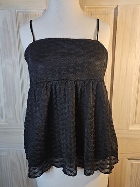 Faded Rose Black Lace Babydoll Camisole with Adustable Spaghetti Straps In XL